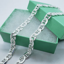 Load image into Gallery viewer, Sterling Silver D/C Flat Mariner Link Chain Necklace Bracelet Italy 8mm, 7"-30"
