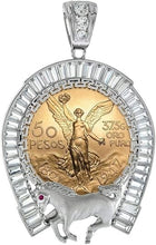 Load image into Gallery viewer, Silver Baguette Horse Horseshoe Mexican 50 Peso Gold Centenario Coin Bezel 37mm
