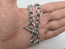Load image into Gallery viewer, 925 Sterling Silver Figure 8 Link Bracelet Toggle Clasp 13mm, 8" to 9" Long
