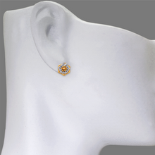 Load image into Gallery viewer, 14K Real Two Tone Gold Diamond Cut Flower Stud Earrings 10x10mm
