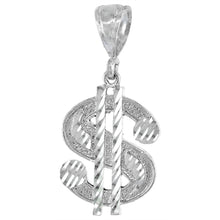 Load image into Gallery viewer, 925 Sterling Silver Dollar Sign Pendant Diamond Cut 1 1/16 (27mm) Inch Tall
