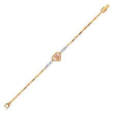 Load image into Gallery viewer, 14K Tricolor Gold 15 Anos Years Simple Heart &amp; CZ Gem Stone Bracelet Quinceañera
