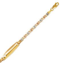 Load image into Gallery viewer, 14K Tri Color Gold Kids Margarita Heart ID Bracelet 6mm/3.5mm 6" Engraving Avail
