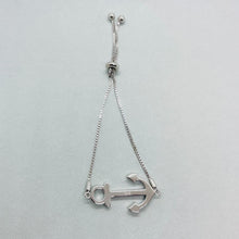 Load image into Gallery viewer, Sterling Silver Synthetic Opal Anchor Bolo Bracelet for Women lobster lock
