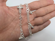 Load image into Gallery viewer, 925 Sterling Silver Double Strand Curb &amp; Round Links Anklet with Bells 9" to 10"
