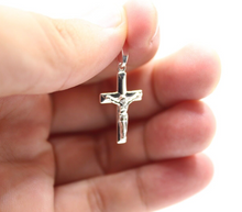 Load image into Gallery viewer, 925 Sterling Silver Dainty Beveled Edge Crucifix Cross Pendant
