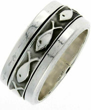 Load image into Gallery viewer, 925 Sterling Silver Ichthys Spinner Ring Christian Fish Handmade 10mm Size 8-14
