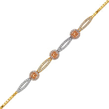 Load image into Gallery viewer, 14K Tricolor Gold 6mm Center, 1mm Ladies Bracelet High Polished Fancy Chain
