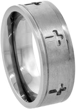 Load image into Gallery viewer, 8mm Titanium Wedding Band Cross Ring Deep Carving Grooved Edges Fit Sizes 6-14
