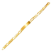 Load image into Gallery viewer, 14K Yellow Gold 7mm Shinny ID Bracelet 6mm Figaro Chain 7" Engraving Available
