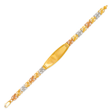 Load image into Gallery viewer, 14K Tri Color Gold Faceted Diamond Cut ID Bracelet 6mm Wide 11mm Center 7" Chain
