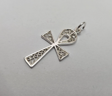 Load image into Gallery viewer, 925 Sterling Silver Filigree Egyptian Ankh Cross Pendant 1 1/16 Inch Tall (27mm)
