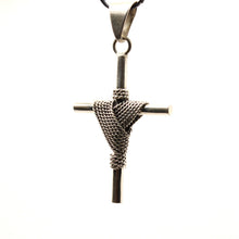 Load image into Gallery viewer, 925 Sterling Silver Rope Wrapped Cylindrical Cross Pendant
