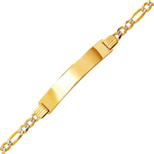 Load image into Gallery viewer, 14K White Pave Gold Figaro Concave ID Bracelet 7mm/4mm 7" 7.5" Engraving Avail
