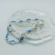 Load image into Gallery viewer, Sterling Silver Synthetic Opal Navette Shaped Link Bracelet Hand Inlay
