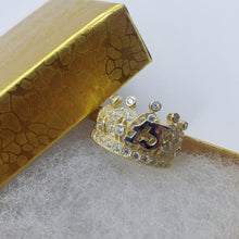 Load image into Gallery viewer, 14K Solid Yellow Gold CZ Crown Sweet 15 Ring Quinceanera Anos Birthday Band Girl
