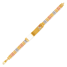 Load image into Gallery viewer, 14K Tri Color Gold Faceted Diamond Cut Bracelet 7mm Wide 10mm Center 7" Chain
