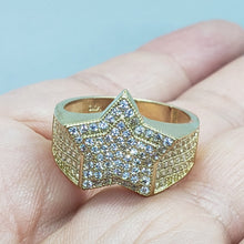 Load image into Gallery viewer, 14K Yellow Gold Double Star Shaped Ring 20.5mm Band Iced Size 9-11 Hip Hop Style
