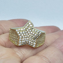 Load image into Gallery viewer, 14K Yellow Gold Double Star Shaped Ring 20.5mm Band Iced Size 9-11 Hip Hop Style
