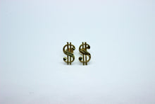 Load image into Gallery viewer, 10K Solid Yellow Gold Dollar $ Sign Money Stud Earring Push Back 2 Size
