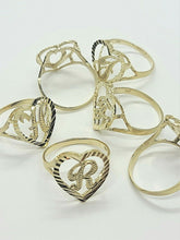 Load image into Gallery viewer, 10k Solid Yellow Gold Heart Cursive Initial Letter Ring Alphabet A-Z Size 6-12
