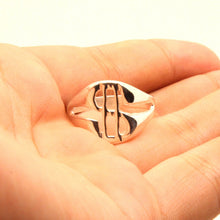 Load image into Gallery viewer, 925 Sterling Silver Dollar Sign Oval Diamond Cut Finish Ring 9/16 Inch Wide
