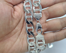 Load image into Gallery viewer, 925 Sterling Solid Silver Italy Flat Mariner Link Chain Necklace Bracelet 13.5mm
