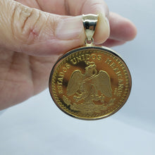 Load image into Gallery viewer, 14k Yellow Real Gold Coin Edge Holder Bezel 38.2 mm Pendant for Egle Pesos Coin
