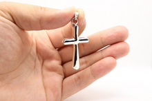 Load image into Gallery viewer, 925 Sterling Beveled Edge Semi-Cylinder Cross Pendant
