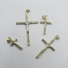 Load image into Gallery viewer, Authentic 14K Yellow Gold CZ Cross Pendant with/out white gold Jesus 4 Sizes

