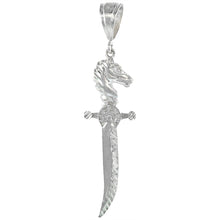 Load image into Gallery viewer, 925 Sterling Silver Sword with Horse Hilt Pendant 2 3/4 (69mm) Inch Tall
