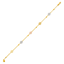 Load image into Gallery viewer, 14K Tricolor Gold Flower Charm Anklet Bracelet High Polished 10 inch Chain Women
