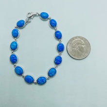 Load image into Gallery viewer, Sterling Silver Synthetic Opal Oval Links Bracelet for Women lobster lock
