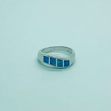Load image into Gallery viewer, Sterling Silver Blue Synthetic Opal Wave Band Ring for Women Size6~9
