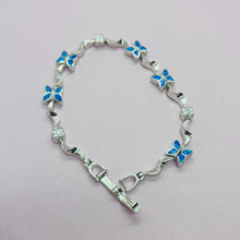 Load image into Gallery viewer, Sterling Silver Synthetic Opal Butterfly Bracelet and CZ stones Hand Inlay
