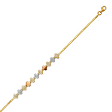 Load image into Gallery viewer, 14K Tricolor Gold 6mm Center, 1mm Ladies Bracelet High Polished Fancy Chain
