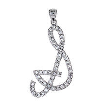 Load image into Gallery viewer, 925 Sterling Silver CZ Script Initial Letter Alphabet Pendant 1 3/8 Inch Wide
