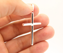 Load image into Gallery viewer, 925 Sterling Silver Simple Skinny Cylindrical Stick Cross Pendant
