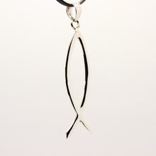 Load image into Gallery viewer, 925 Sterling Silver Plain Flat Vertical "Ichthus" Christian Fish Symbol Pendant
