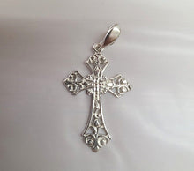 Load image into Gallery viewer, 925 Sterling Silver Filigree Cross Pendant Religious High Quality 1 3/8 inch
