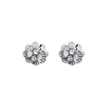 Load image into Gallery viewer, 14K Real White Gold Small Diamond Cut Flower Stud Earrings 10mm
