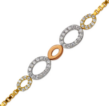 Load image into Gallery viewer, 14K Tricolor Gold 7mm Center, 1mm Ladies Bracelet High Polished Fancy Chain
