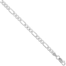 Load image into Gallery viewer, 925 Sterling Silver Pave Cut Beveled Figaro Link Chain Necklace 5.5mm 7" to 30"
