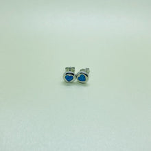 Load image into Gallery viewer, Sterling Silver Synthetic Blue Opal Heart Inlay Flat ball Stud Earrings
