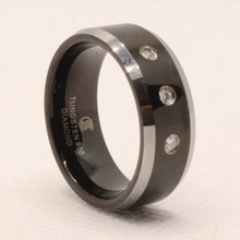 Load image into Gallery viewer, Tungsten Carbide Three Round Diamond Two-Tone Beveled Edge Wedding Band Ring 8mm

