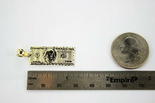 Load image into Gallery viewer, 10K Authentic Yellow Gold $100 One Hundred Dollar Bill Pendant Charm Diamond Cut

