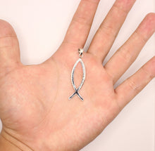 Load image into Gallery viewer, 925 Sterling Silver Plain Flat Vertical "Ichthus" Christian Fish Symbol Pendant
