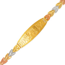 Load image into Gallery viewer, 14K Tri Color Gold Faceted Diamond Cut Good Luck ID Bracelet 6mm / 12mm 7" Chain

