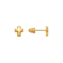 Load image into Gallery viewer, 14K Yellow Gold 5x6mm Cross Shape Stud Earrings High Polished Screw Backing

