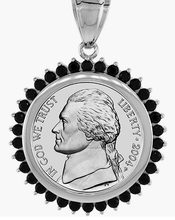 Load image into Gallery viewer, Sterling Silver Cubic Zirconia Nickel Bezel Black White CZ Halo 22mm Coin 5 Cent
